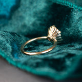 3.17ct Teal Oval Madagascar Sapphire Scallop Cup Sapphire Solitaire in 14K Yellow Gold back of ring