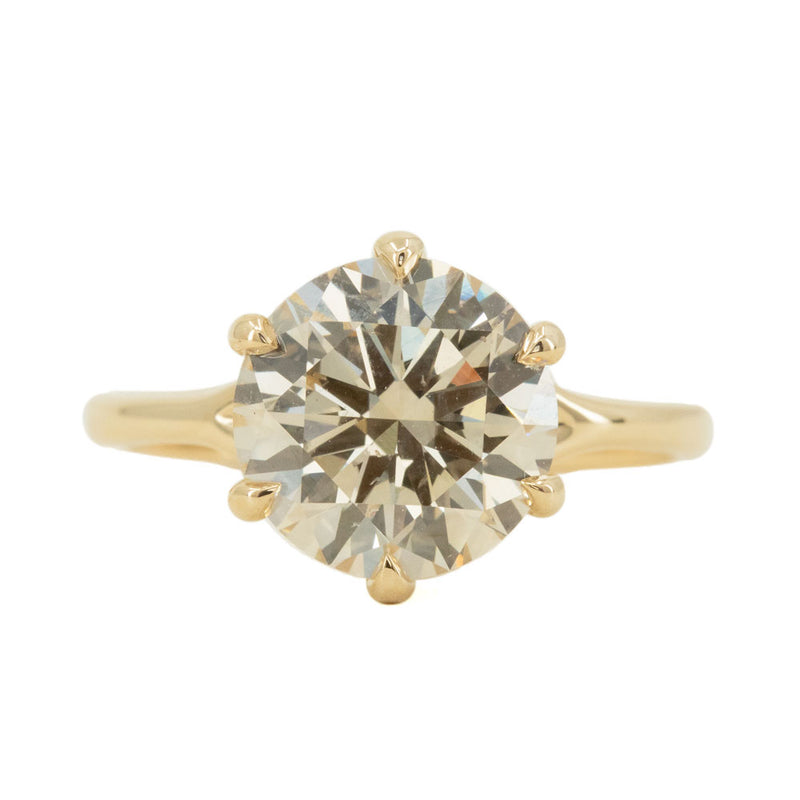 3.14ct Light Champagne Diamond Six Prong Split Shank Solitaire In 14k Yellow Gold