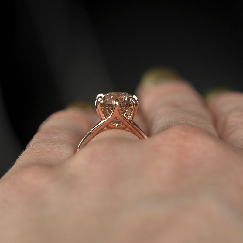 3.19ct Champagne Diamond Six Prong Split Shank Solitaire In 14k Rose Gold