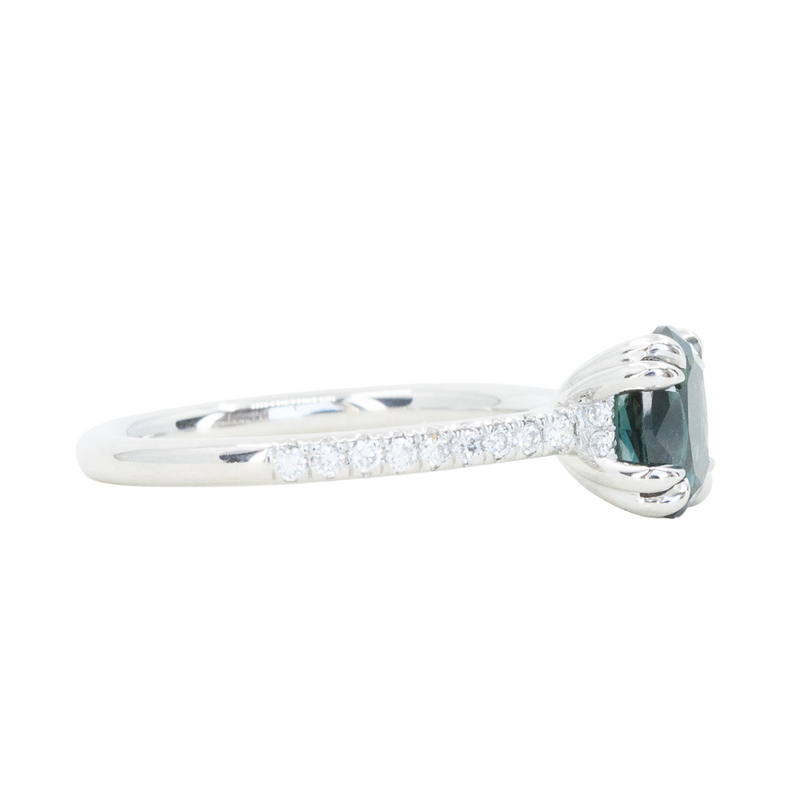 1.48ct Nigerian Oval Sapphire and Hidden Diamond Halo Ring in Platinum