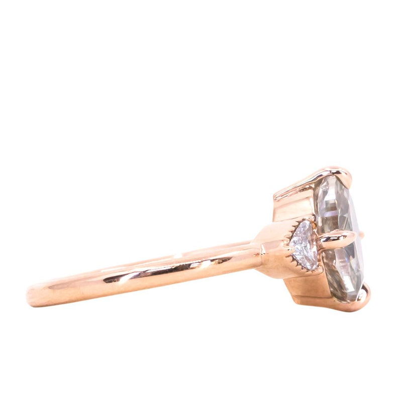 2.02ct Oval Champagne Diamond Three Stone Antique Low Profile Ring in 18k Rose Gold