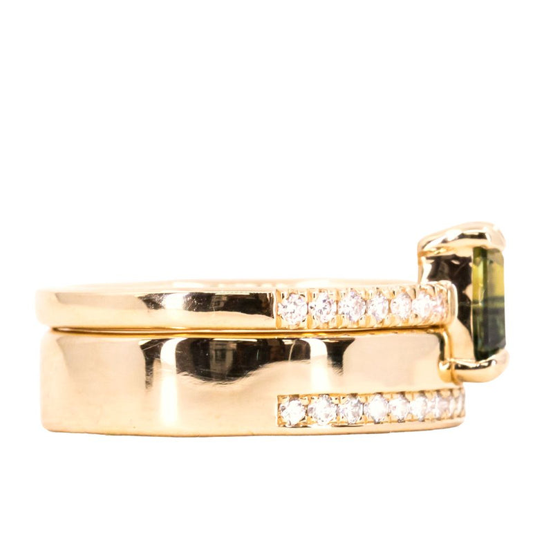 1.25ct Emerald Cut Parti Sapphire Solitaire and Wedding Band Set in 14k Yellow Gold