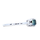 2.61ct Emerald Cut Magadascar East-West Parti Sapphire and Diamond Low Profile Ring in 14k White Gold