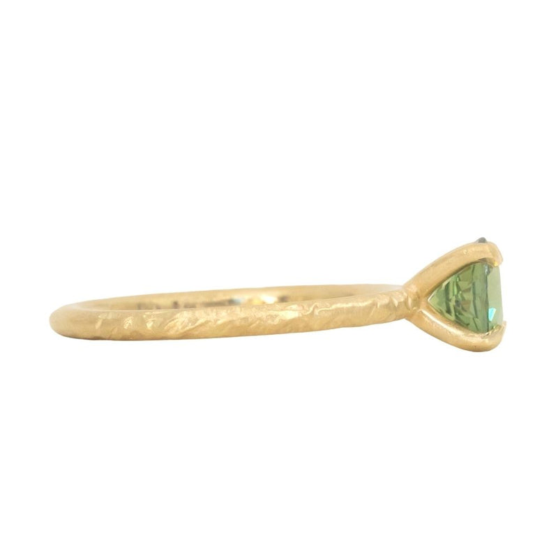 1.14ct Round Lime Green Madagascar Sapphire Evergreen Carved Solitaire in 18k Yellow Gold