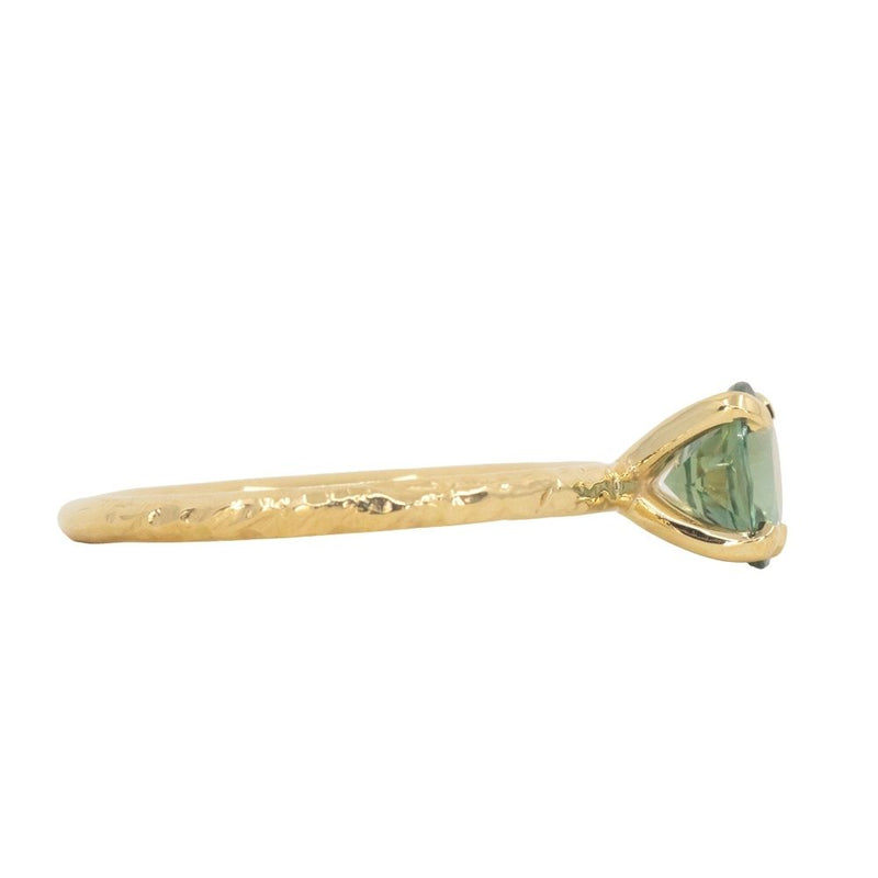 1.19ct Round Grey Green Sapphire Evergreen Carved Solitaire in 18k Yellow Gold