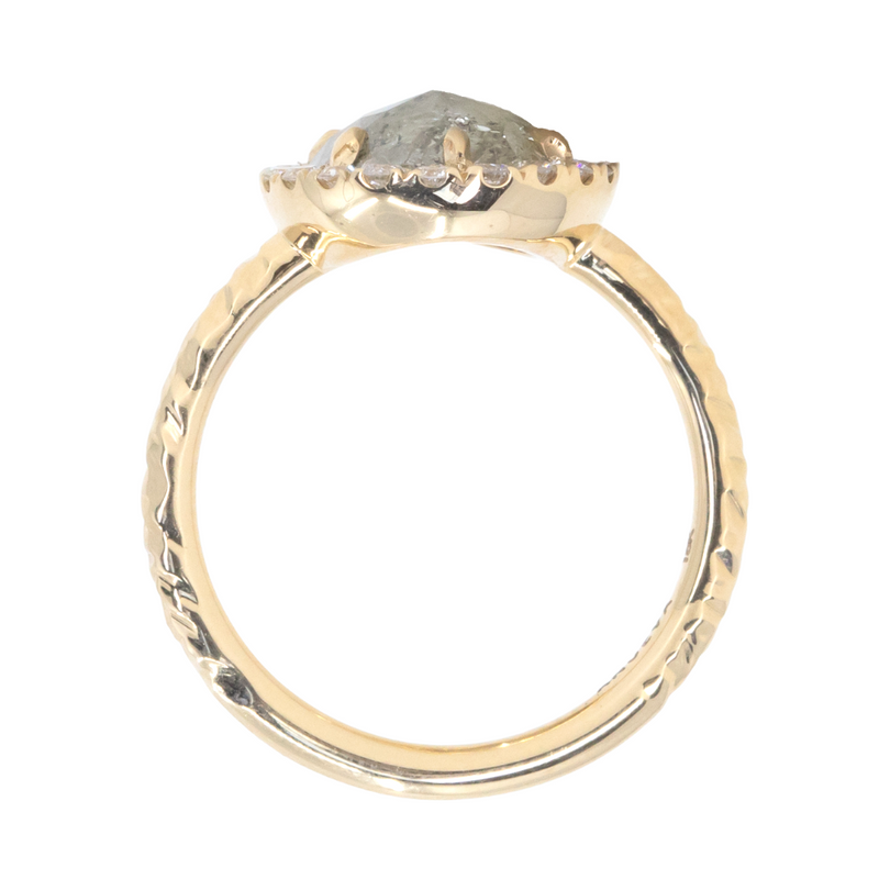 2.11ct Grey Oval Salt and Pepper Diamond and Low Profile Diamond Halo French Set Ring in 18k Yellow Gold