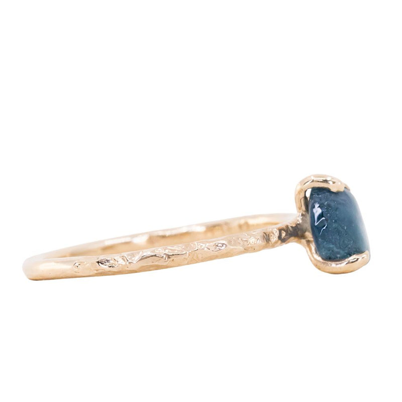 1.43ct Rough Montana Sapphire ring in Dainty 14k Yellow Gold Evergreen Setting