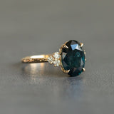 4.41ct Deep Midnight Blue Montana Sapphire and Diamond Evergreen Cluster Ring in 14k Yellow Gold