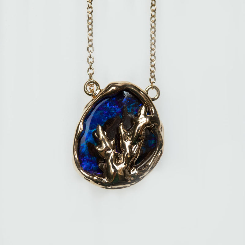 4.96ct Boulder Opal Mermaid Necklace In 14k Yellow Gold