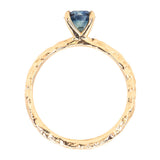 0.93ct Round Montana Sapphire Evergreen Carved Solitaire Ring in 14k Yellow Gold