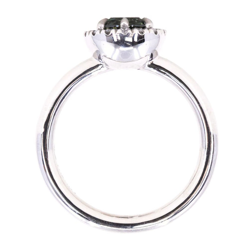 0.92ct Round Sapphire Low Profile Diamond Halo Ring In Platinum