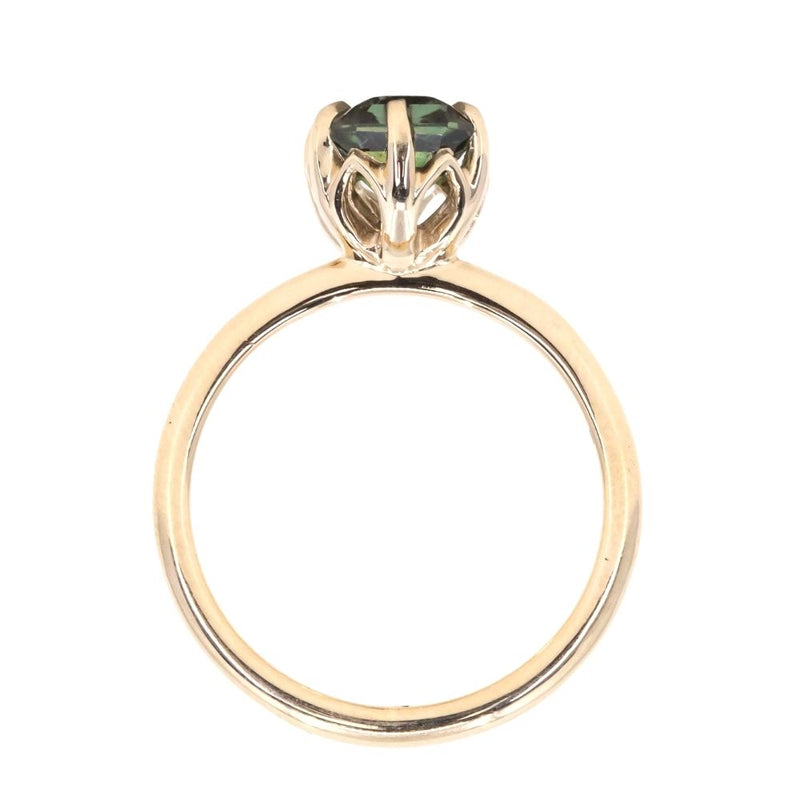 2.08ct Emerald cut Green Sapphire Lotus Six Prong Solitaire in 14k Yellow Gold