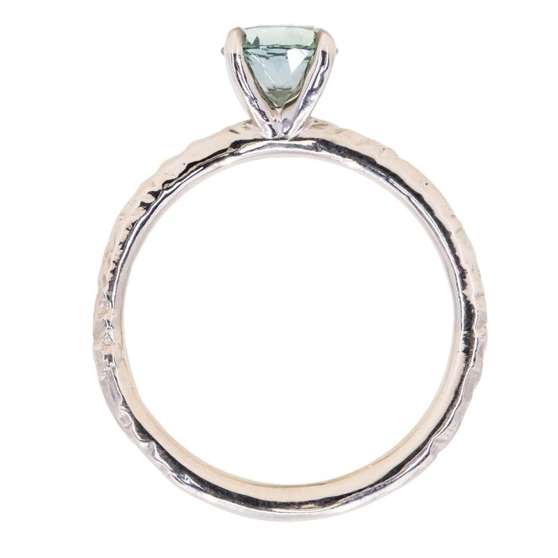 1.07ct Round Montana Sapphire Evergreen Carved Solitaire Ring in 14k White Gold
