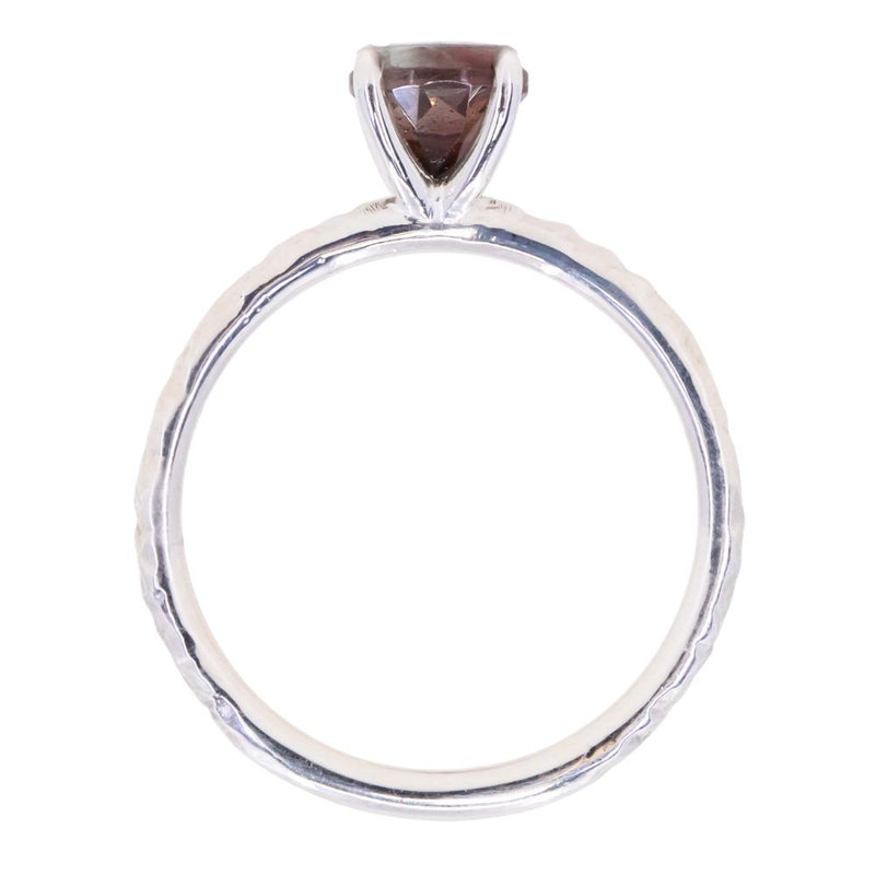 0.90ct Round Oregon Sunstone Solitaire Ring in Sterling Silver with Evergreen Texture