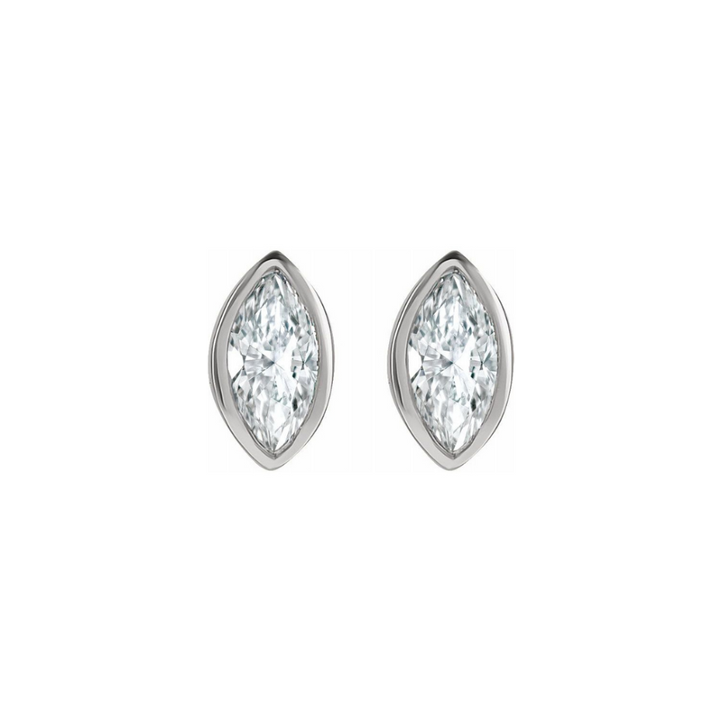 0.06ctw Mini Marquise Bezel Set Diamond Stud Earrings in Solid Gold