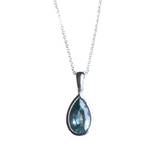 2.22ct Pear Tanzanian Sapphire, Grey Blue, Bezel Set Necklace In 14k White Gold