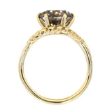 3.01ct Round Grey Diamond Double Curved Vine Prong Set Ring in 18k yellow gold