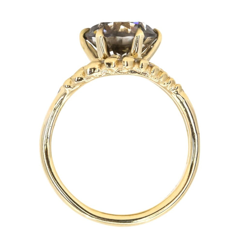 3.01ct Round Grey Diamond Double Curved Vine Prong Set Ring in 18k yellow gold