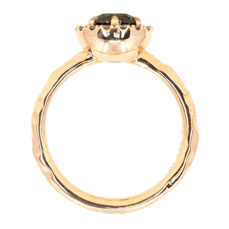 1.15ct Round Songea Sapphire Low Profile Diamond Halo Ring In 14k Yellow Gold