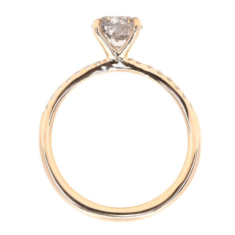 1.02ct Round Salt & Pepper Diamond With French Set Diamonds In 14k Yellow Gold