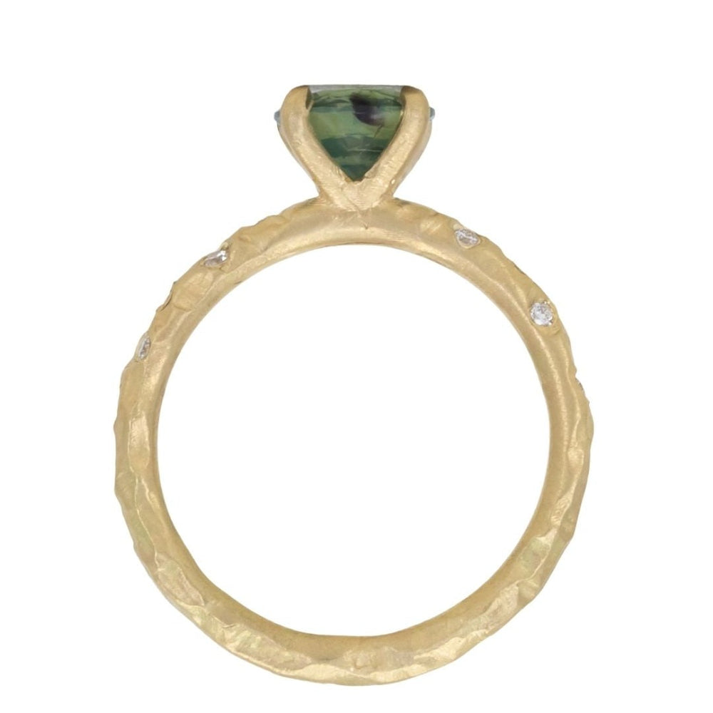 1.39ct Silky Sapphire Evergreen Four-Prong and Scattered Diamond