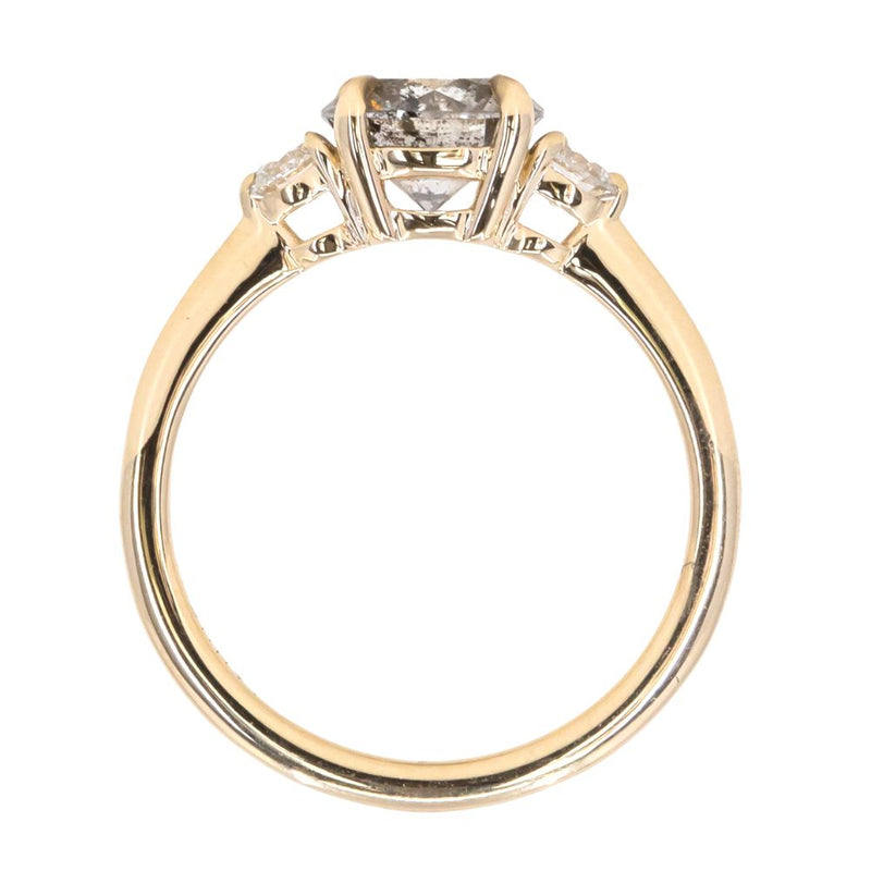1.37ct Round Salt and Pepper and White Diamond Three Stone Ring in 14k Yellow Gold