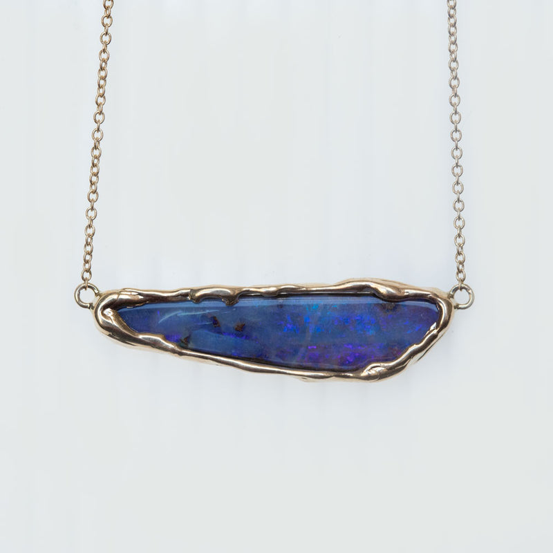6.34ct Boulder Opal Mermaid Necklace In 14k Yellow Gold