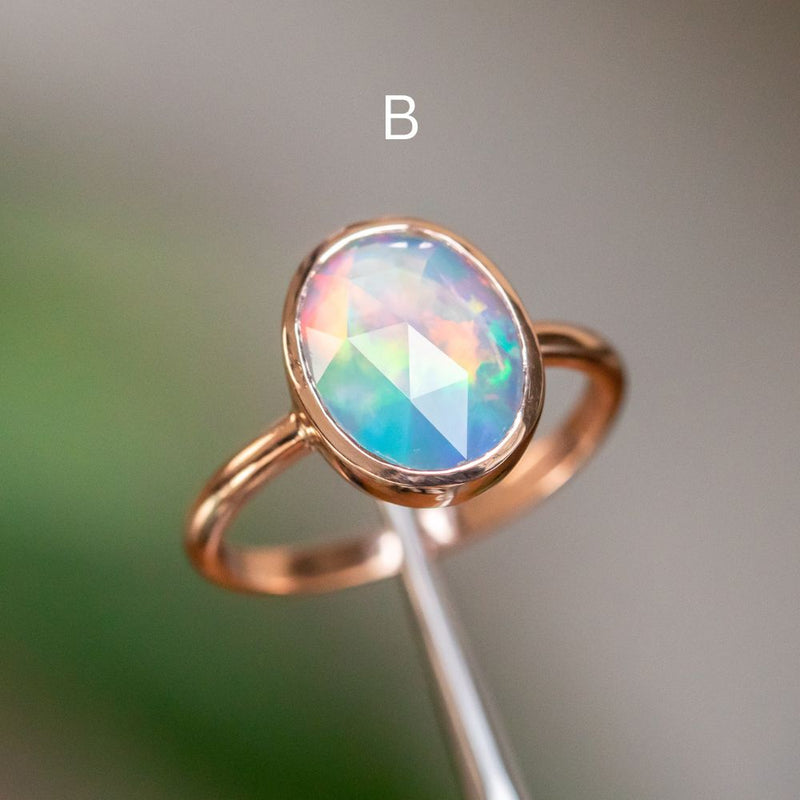 Oval Bezel Set Rosecut Opal Ring in 14k Rose Gold