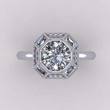 Custom Order- Custom Old European Cut Art Deco Engagement Ring