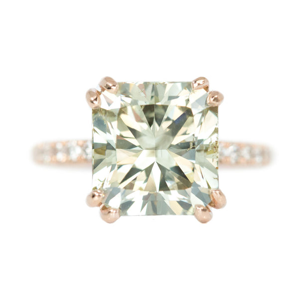 5.04ct GIA Green Radiant Cut Diamond Ring in 18k Rose Gold