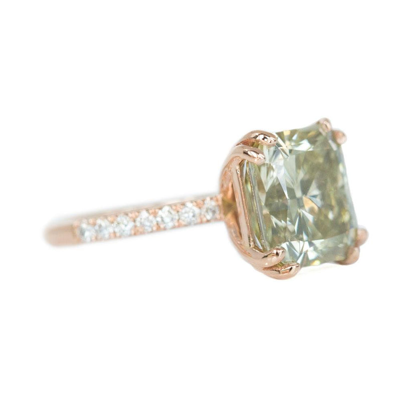 5.04ct GIA Green Radiant Cut Diamond Ring in 18k Rose Gold