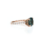 3.53ct Round Green Unheated Sapphire and Diamond-studded ring in 14k Rose Gold