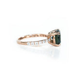 3.53ct Round Green Unheated Sapphire and Diamond-studded ring in 14k Rose Gold