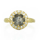 1.60ct Moody Rosecut Diamond Evergreen Six Prong Halo Ring in 18k Yellow Gold