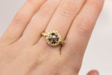 1.60ct Moody Rosecut Diamond Evergreen Six Prong Halo Ring in 18k Yellow Gold on hand