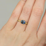 1.21ct Blue Spinel East-West Evergreen Solitaire in 14k Satin Yellow Gold