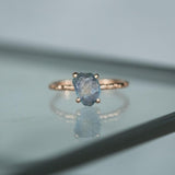 2.12ct Rough Montana Sapphire ring in Dainty 14k Rose Gold Evergreen Setting