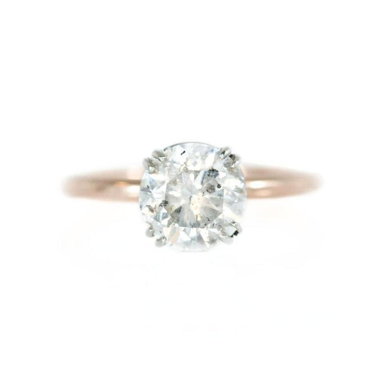 2.05ct Salt and Pepper Diamond Two-Tone Solitaire Ring in Double Claw Platinum and Rose Gold
