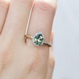 1.31ct Parti Pear Green Sapphire in Two-Tone Yellow and White Evergreen Prong Set Halo Ring