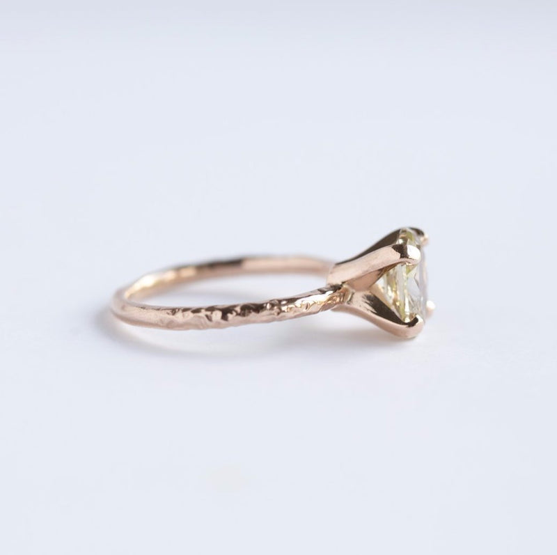 champagne diamond solitaire rose recycled gold handmade engagement ring