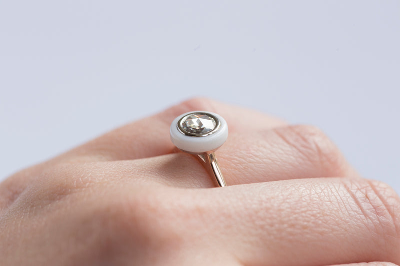 white target onyx halo moissanite art deco antique inspired engagement ring