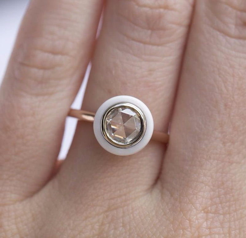 white target onyx halo moissanite art deco antique inspired engagement ring