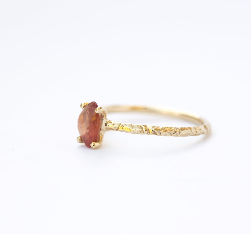 Peach Sapphire Rosecut Ring in Hand Carved gold by Anueva Jewelry
