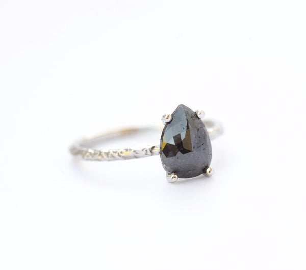 Rosecut black diamond ring in white gold by Anueva Jewelry