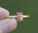 Peach Sapphire Rosecut Ring in Hand Carved gold by Anueva Jewelry