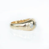 Three Stone Antique Gypsy Set Old European Cut Diamond Ring in 14k Yellow Gold