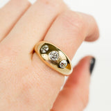 Three Stone Antique Gypsy Set Old European Cut Diamond Ring in 14k Yellow Gold