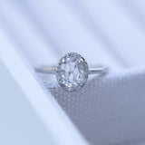 Rosecut Oval Zircon Platinum Ring - Natural gemstone, diamond alternative - rosecut engagement ring - Platinum halo antique inspired ring by Anueva Jewelry