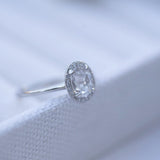 Rosecut Oval Zircon Platinum Ring - Natural gemstone, diamond alternative - rosecut engagement ring - Platinum halo antique inspired ring by Anueva Jewelry