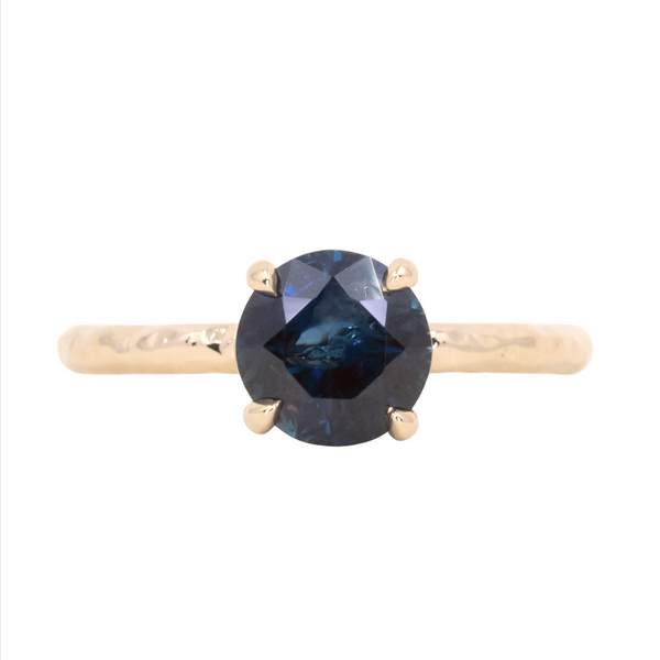 1.55ct Included Deep Ocean Blue - Purple Sapphire Evergreen Solitaire Ring in 14k Yellow Gold